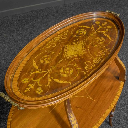 EDWARDIAN INLAID MAHOGANY ETAGERE WITH GLASS TRAY TOP - ADDITIONAL PHOTO 12