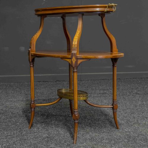 EDWARDIAN INLAID MAHOGANY ETAGERE WITH GLASS TRAY TOP - ADDITIONAL PHOTO 16