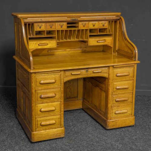 EDWARDIAN OAK ROLL TOP DESK - ADDITIONAL PHOTO 3