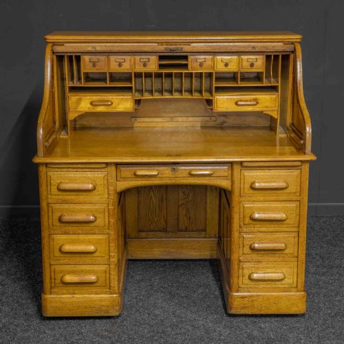 EDWARDIAN OAK ROLL TOP DESK - ADDITIONAL PHOTO 5
