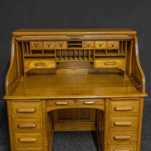 EDWARDIAN OAK ROLL TOP DESK - ADDITIONAL PHOTO 6