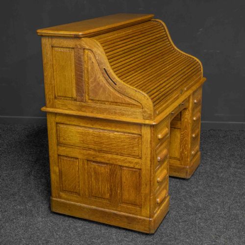 EDWARDIAN OAK ROLL TOP DESK - ADDITIONAL PHOTO 13