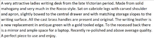 LATE VICTORIAN LADIES WRITING DESK - ADDITIONAL PHOTO 13