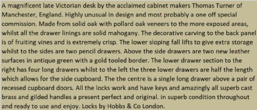 LATE VICTORIAN POLLARD OAK DESK BY THOMAS TURNER - ADDITIONAL PHOTO 18