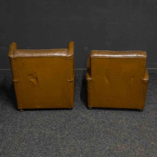 LADIES AND GENTS PAIR OF EARLY 20TH CENTURY LEATHER ARMCHAIRS - ADDITIONAL PHOTO 9