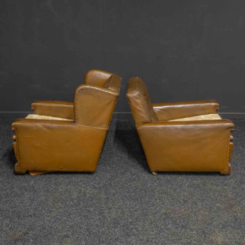 LADIES AND GENTS PAIR OF EARLY 20TH CENTURY LEATHER ARMCHAIRS - ADDITIONAL PHOTO 10