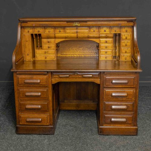 EDWARDIAN OAK ROLL TOP DESK - ADDITIONAL PHOTO 2