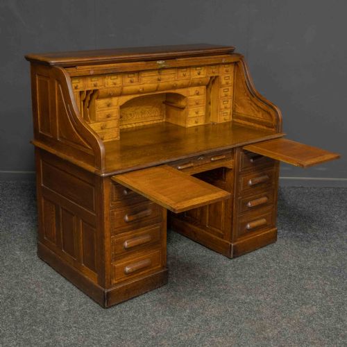 EDWARDIAN OAK ROLL TOP DESK - ADDITIONAL PHOTO 9