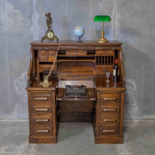 EDWARDIAN OAK AUTOTYPE ROLL TOP DESK - ADDITIONAL PHOTO 1