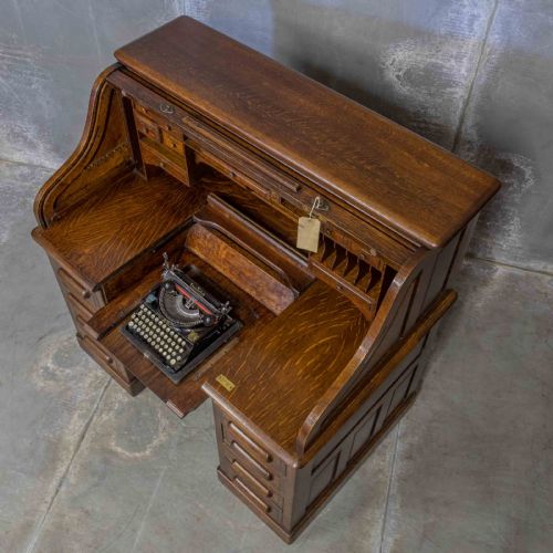 EDWARDIAN OAK AUTOTYPE ROLL TOP DESK - ADDITIONAL PHOTO 23