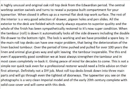 EDWARDIAN OAK AUTOTYPE ROLL TOP DESK - ADDITIONAL PHOTO 29