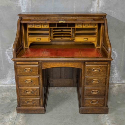 EDWARDIAN OAK ROLL TOP DESK - ADDITIONAL PHOTO 7