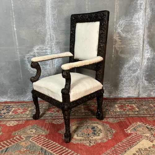 Pair of Oak Baroque Style  Hall Chairs