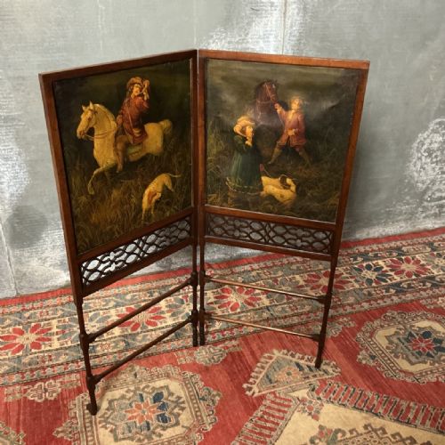Edwardian Mahogany Screen Set with Oil Paintings