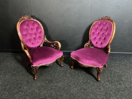 Pair of Victorian Walnut Parlour Chairs