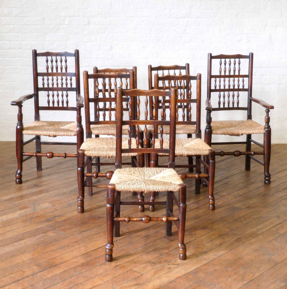 Set of Eight Lancashire Spindleback Chairs