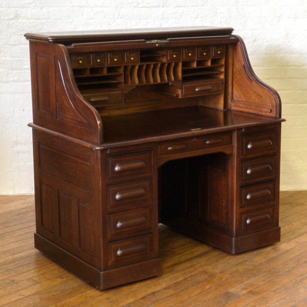 Edwardian Oak Roll Top Desk View IV