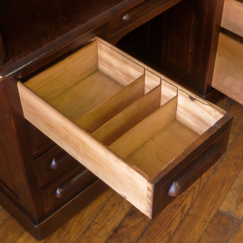 Edwardian Oak Roll Top Desk View VI