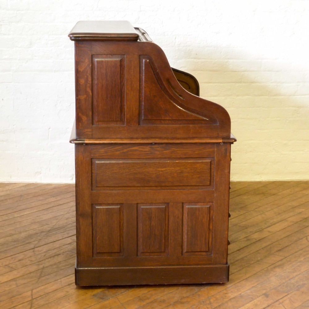 Edwardian Oak Roll Top Desk View VII