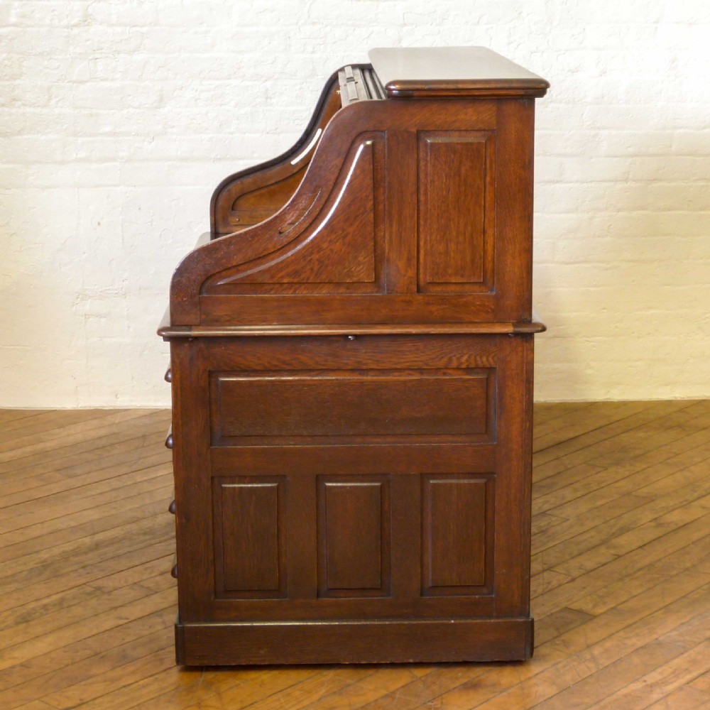 Edwardian Oak Roll Top Desk View IX