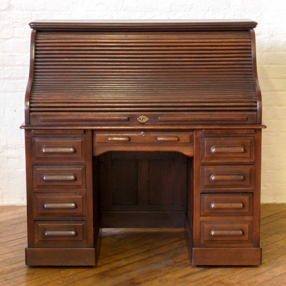 Edwardian Oak Roll Top Desk View XII