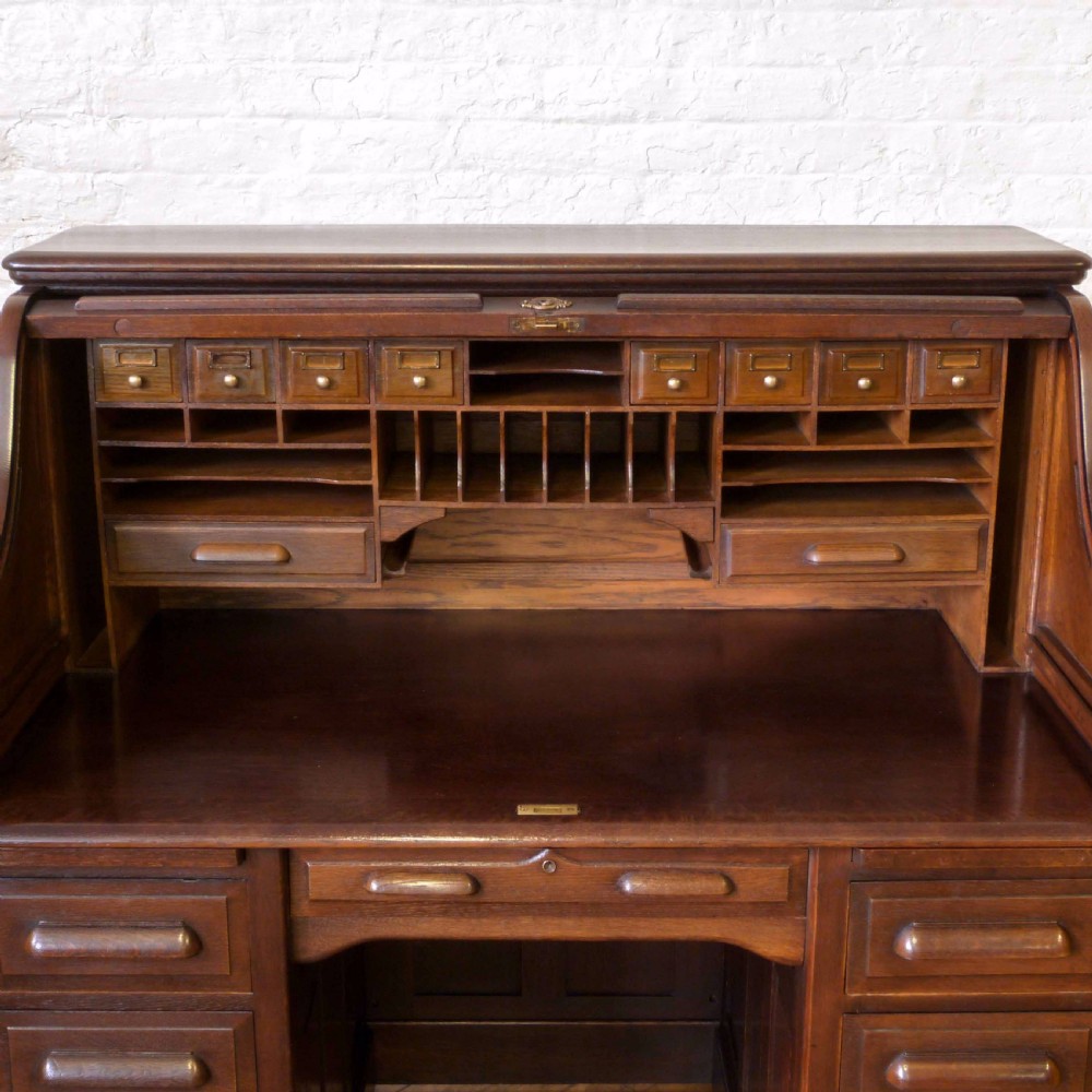 Edwardian Oak Roll Top Desk View XIII