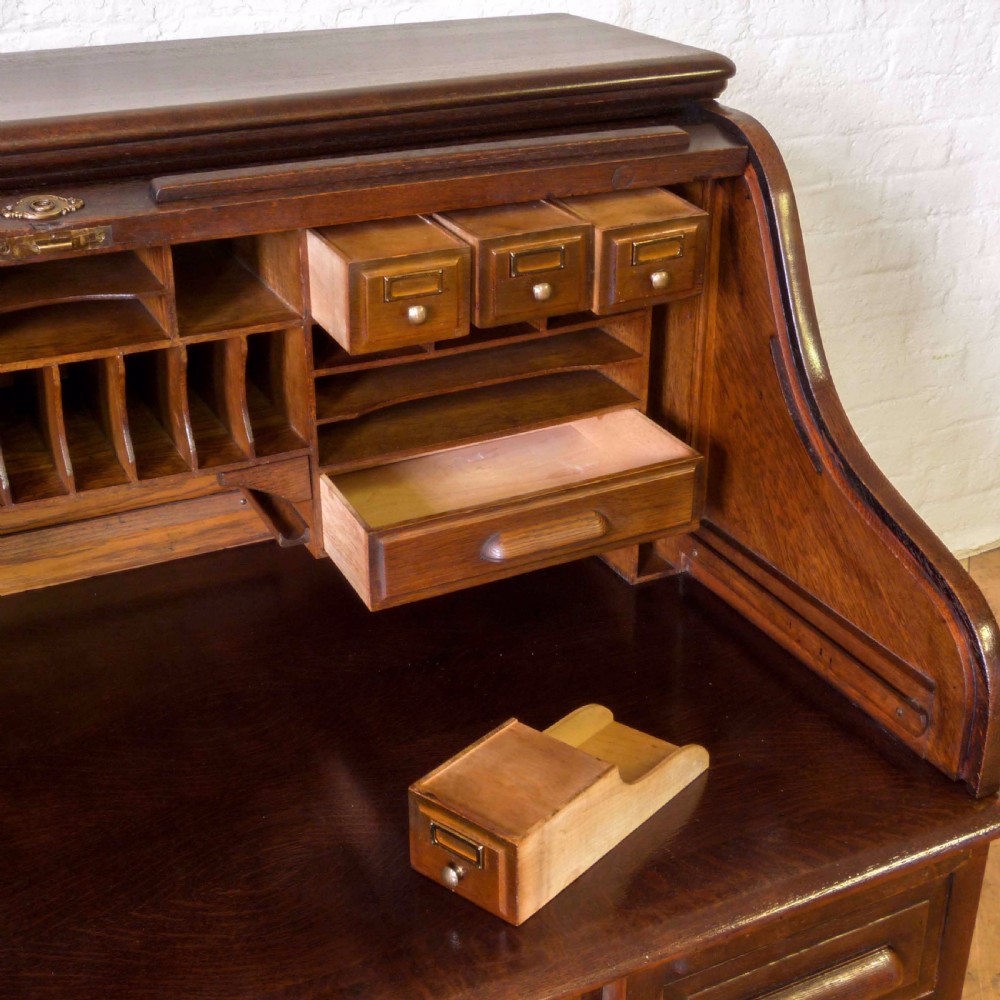 Edwardian Oak Roll Top Desk View XIV