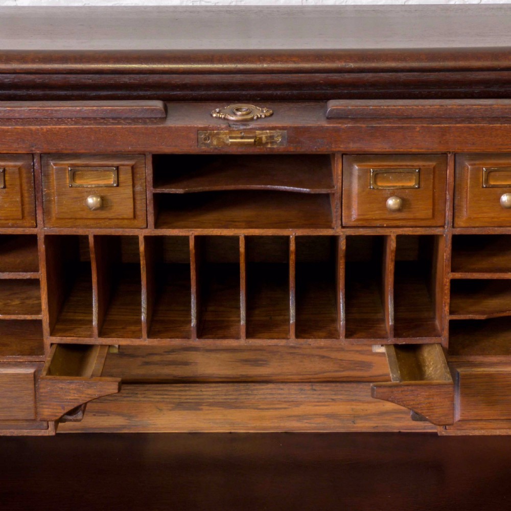 Edwardian Oak Roll Top Desk View XV