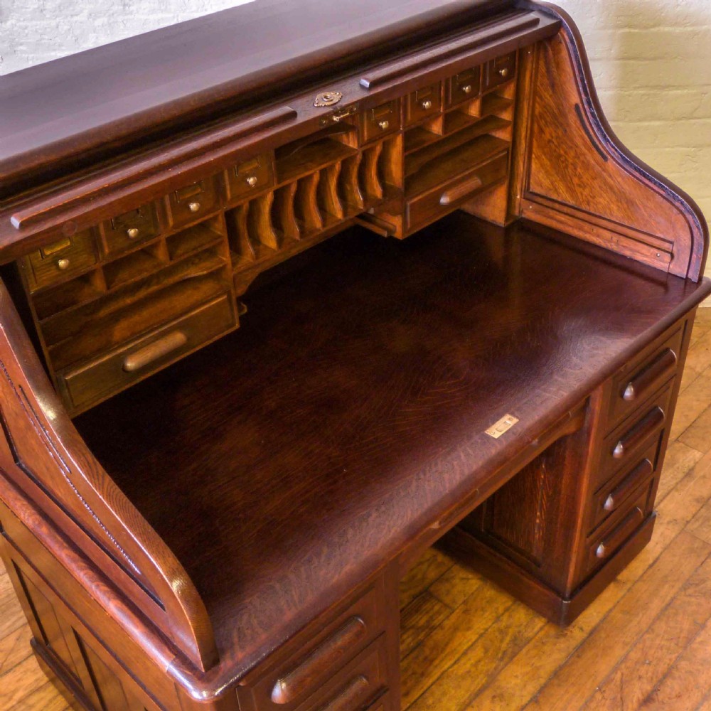 Edwardian Oak Roll Top Desk View XVI