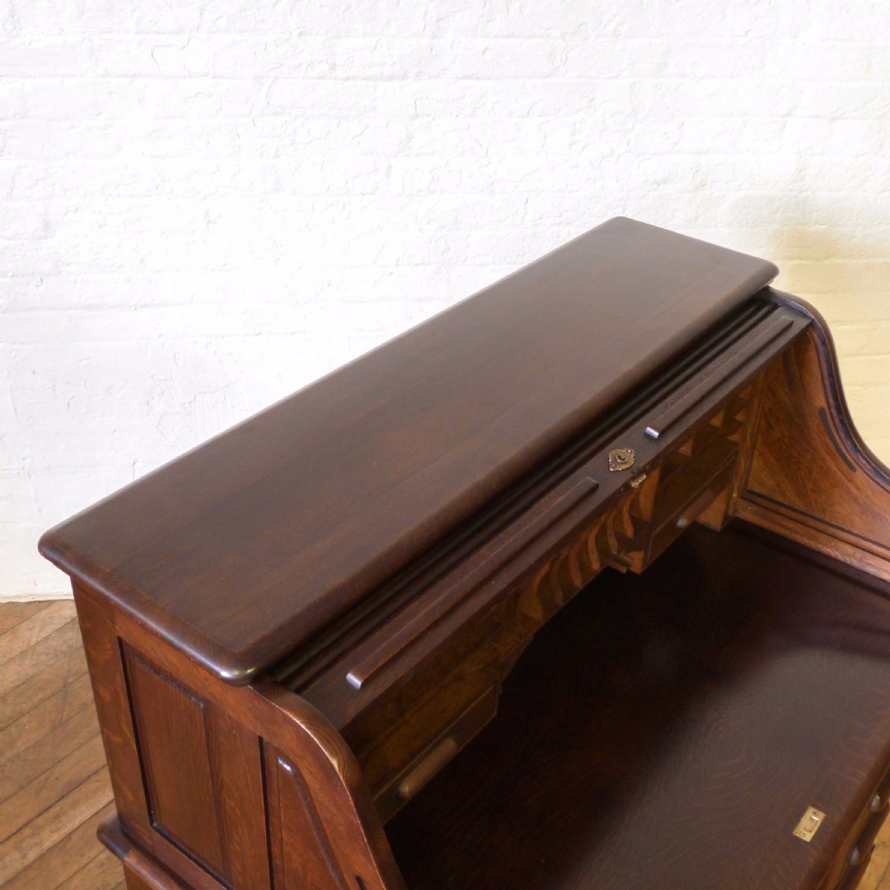 Edwardian Oak Roll Top Desk View XVII