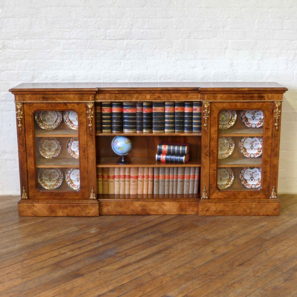 Victorian Burr Walnut Long Bookcase