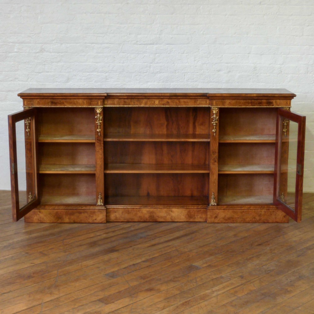 Victorian Burr Walnut Long Bookcase View IV