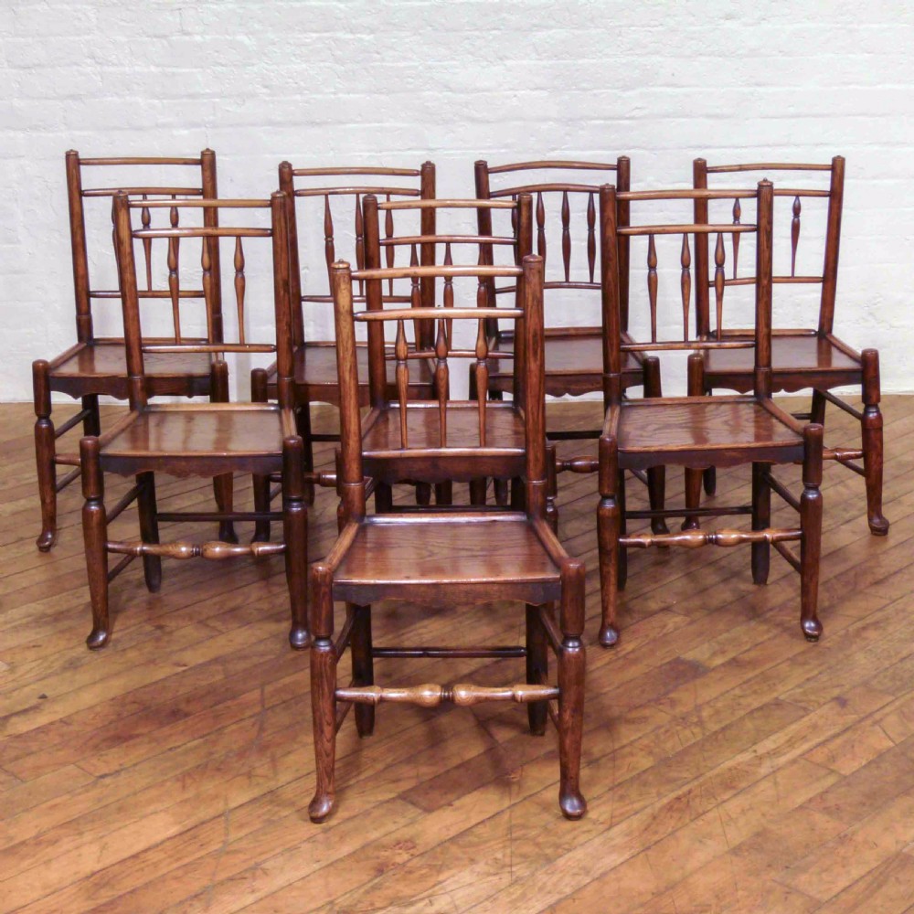 Set of Eight 18th Century Ash and Elm Country Chairs