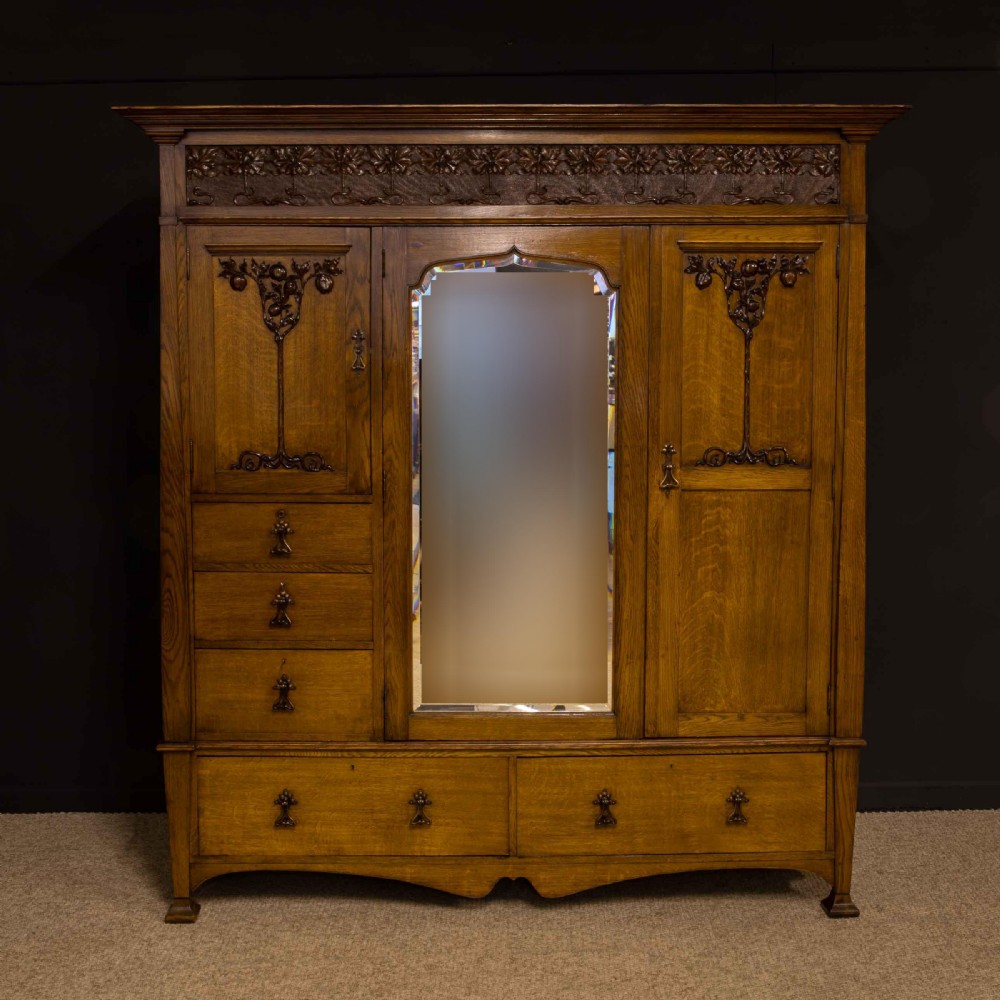 Art Nouveau Oak Wardrobe