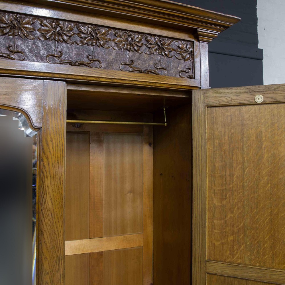 Art Nouveau Oak Wardrobe View XXII