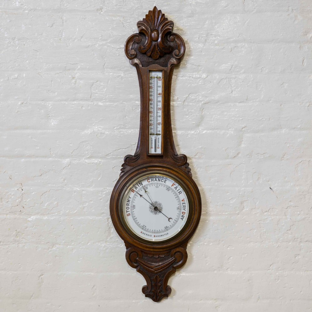 Edwardian Oak Aneroid Barometer