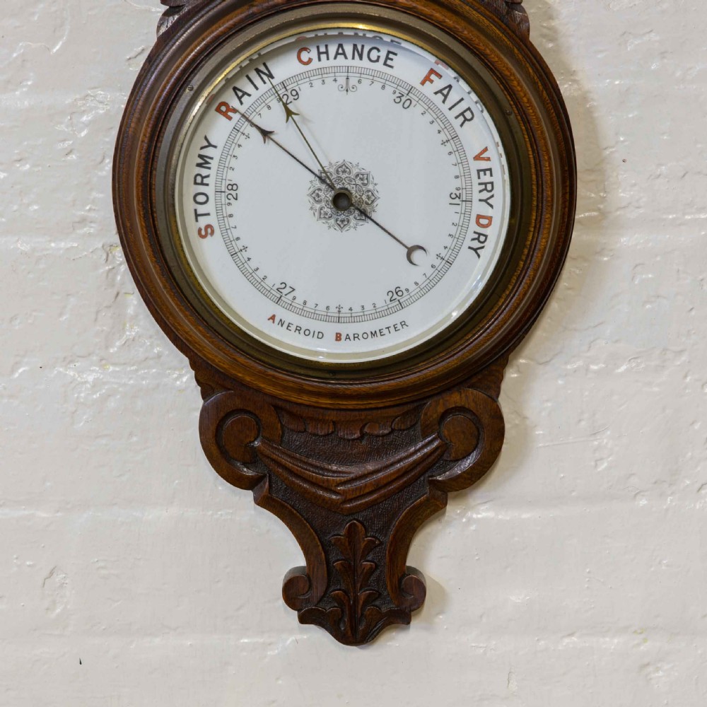 Edwardian Oak Aneroid Barometer View II