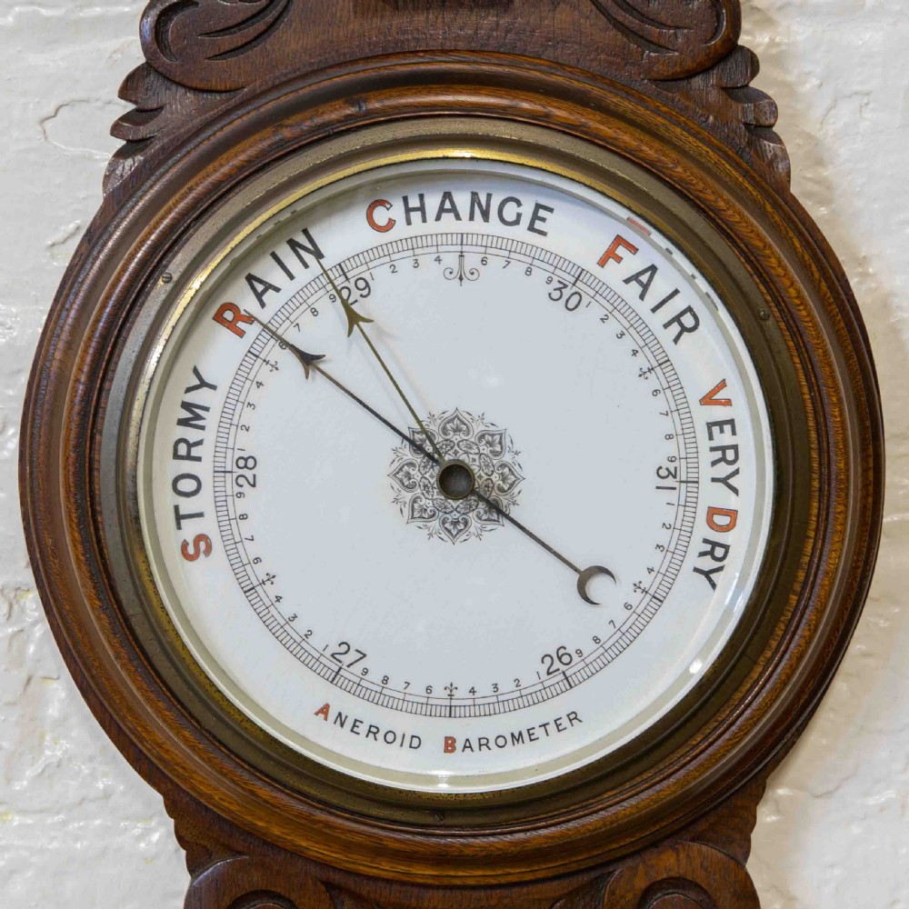Edwardian Oak Aneroid Barometer View III