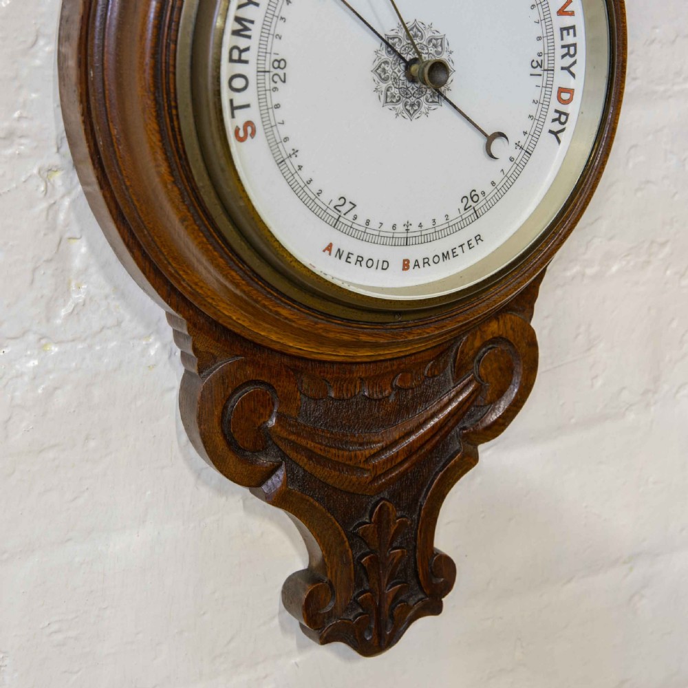 Edwardian Oak Aneroid Barometer View IV
