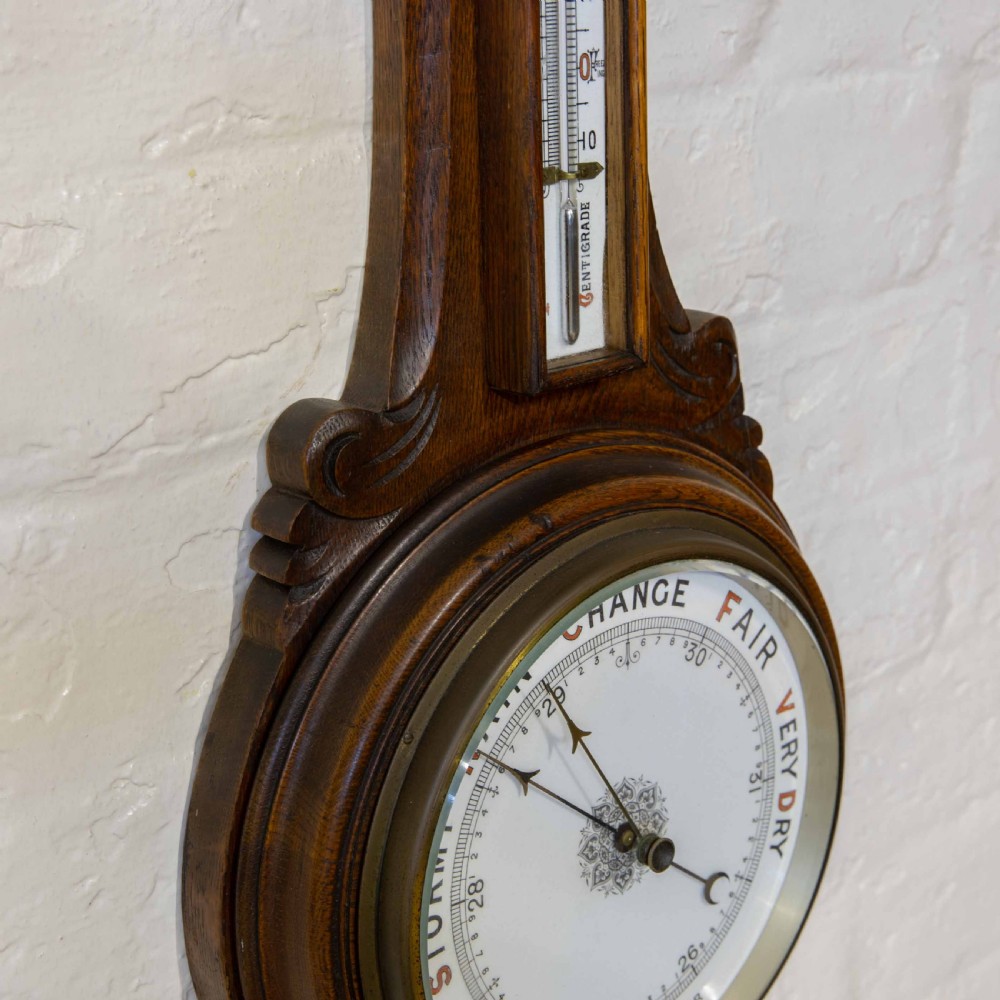 Edwardian Oak Aneroid Barometer View V