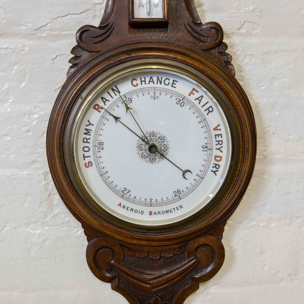 Edwardian Oak Aneroid Barometer View VI