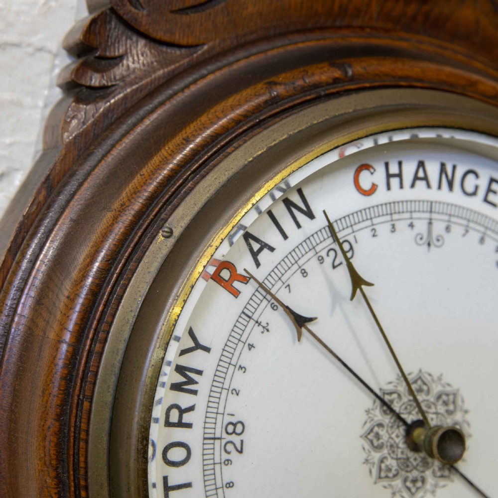 Edwardian Oak Aneroid Barometer View VII