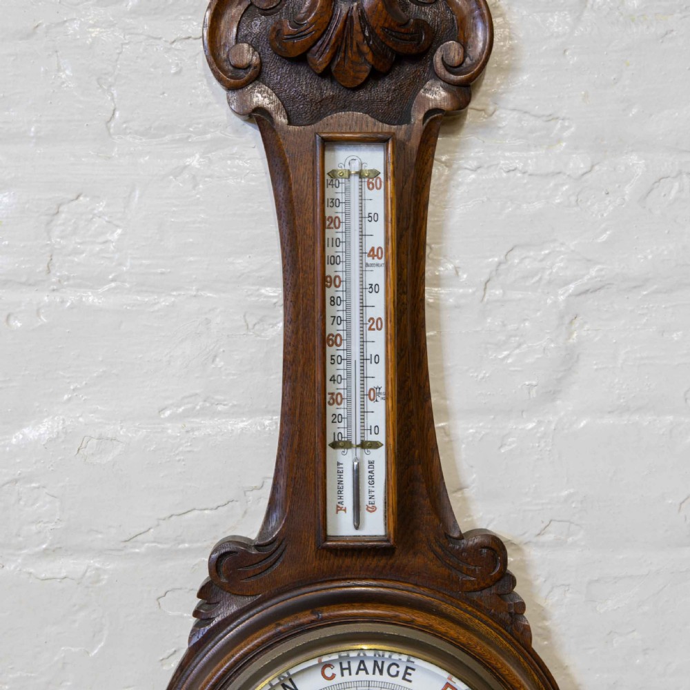 Edwardian Oak Aneroid Barometer View IX