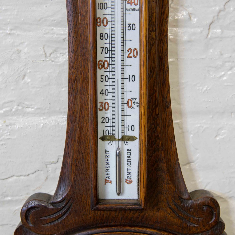 Edwardian Oak Aneroid Barometer View X