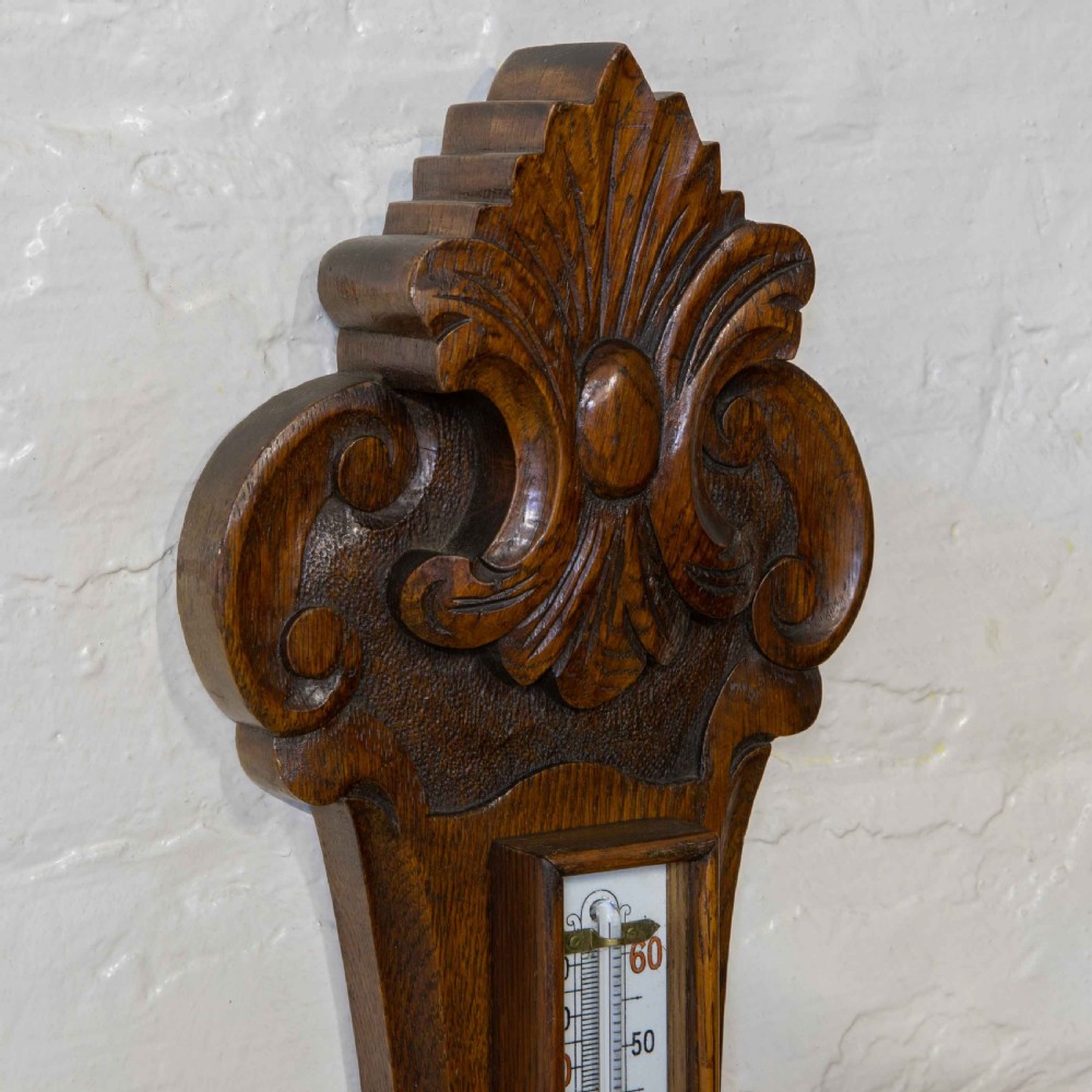 Edwardian Oak Aneroid Barometer View XII