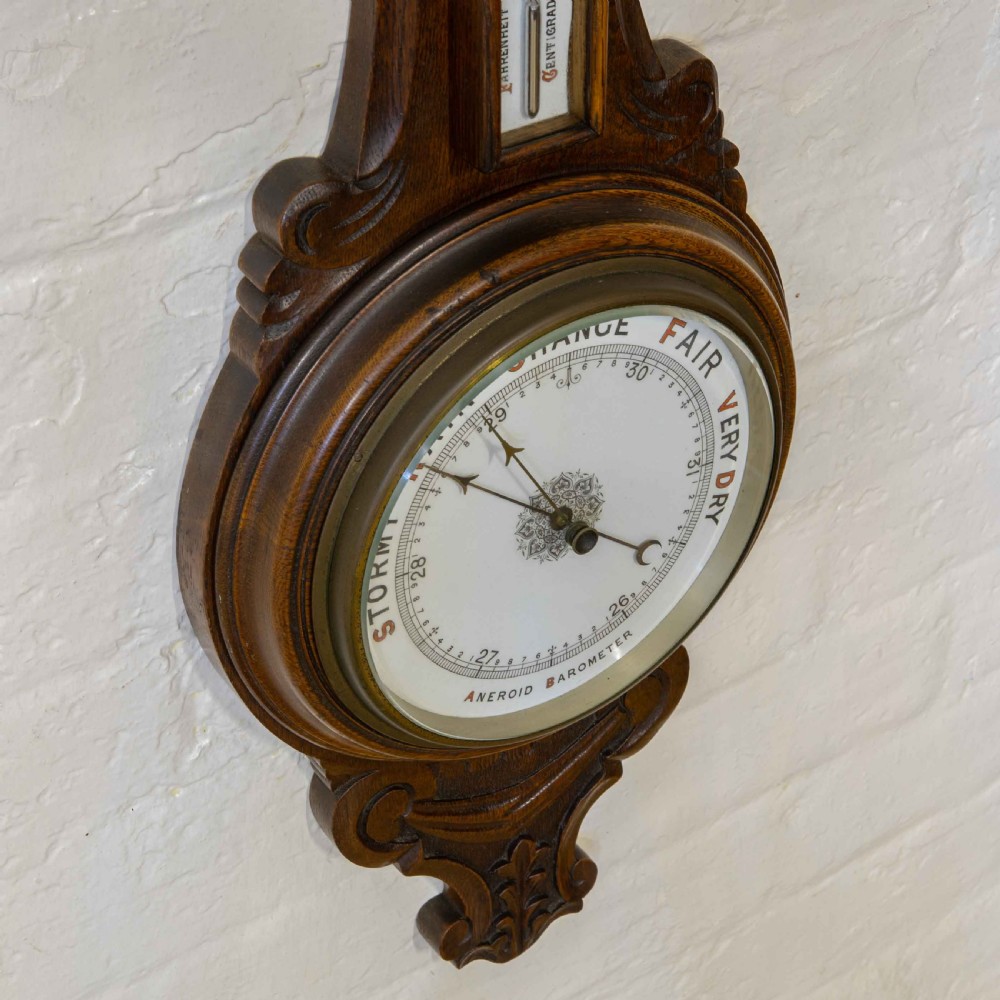 Edwardian Oak Aneroid Barometer View XIII