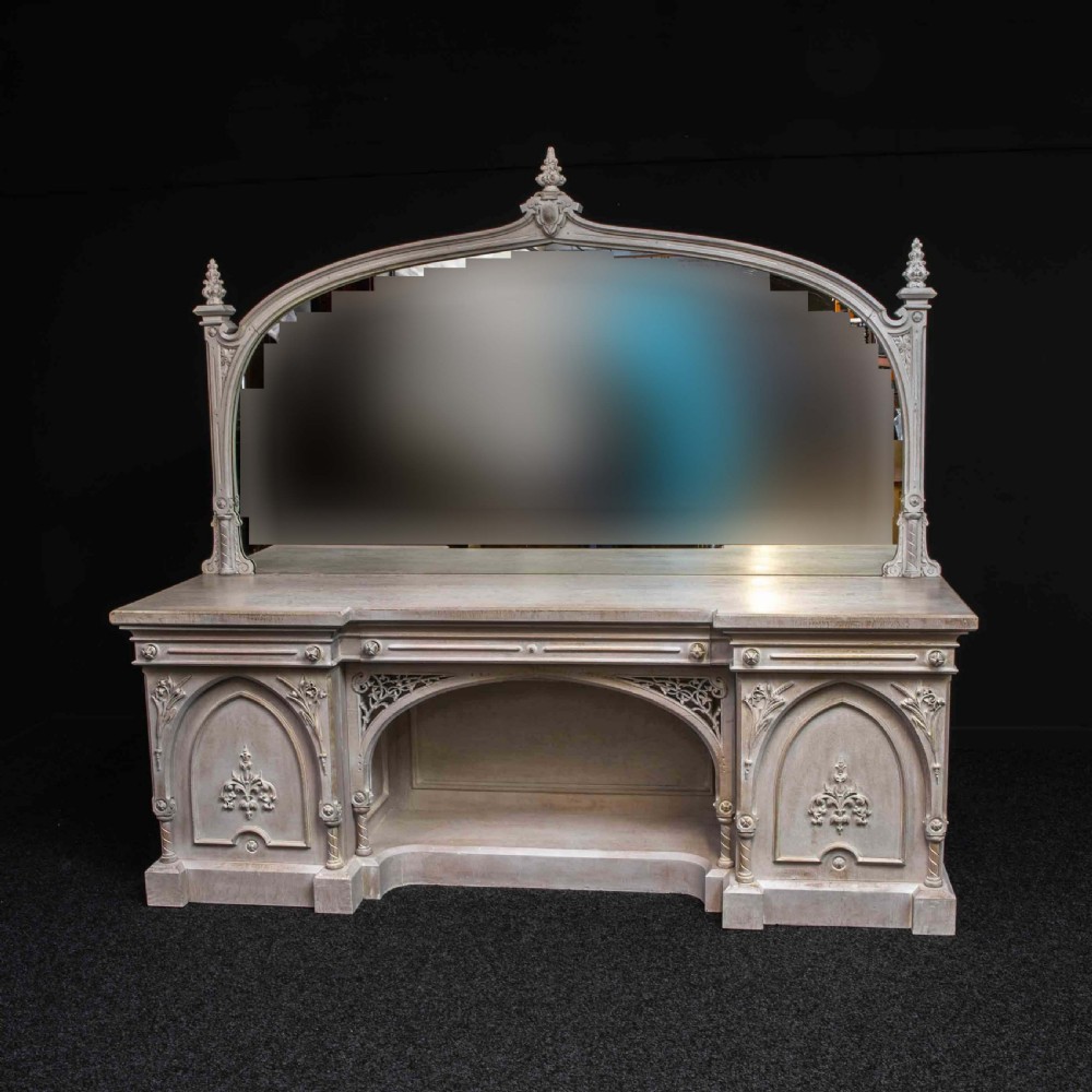 Victorian Gothic Style Limed Oak Sideboard View II