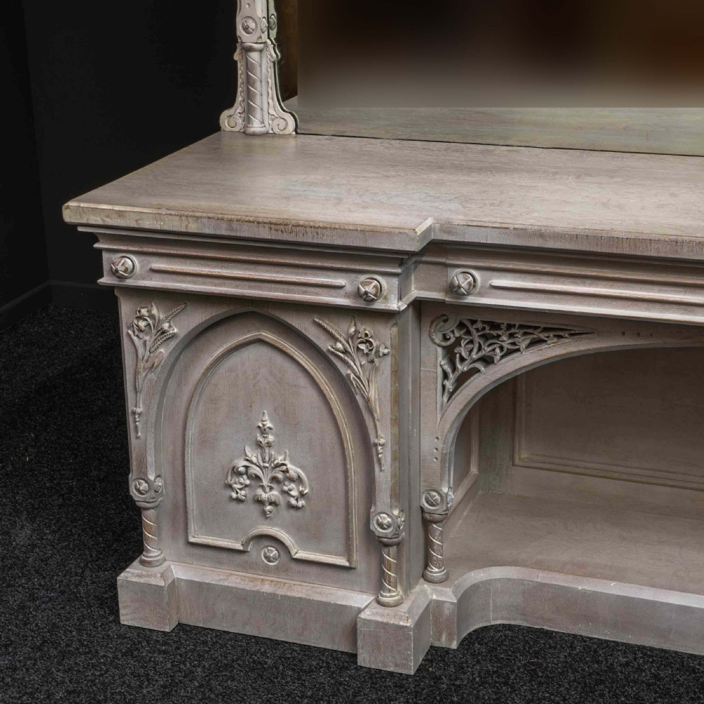 Victorian Gothic Style Limed Oak Sideboard View III