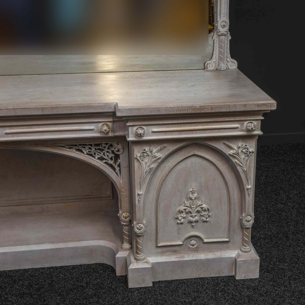 Victorian Gothic Style Limed Oak Sideboard View V