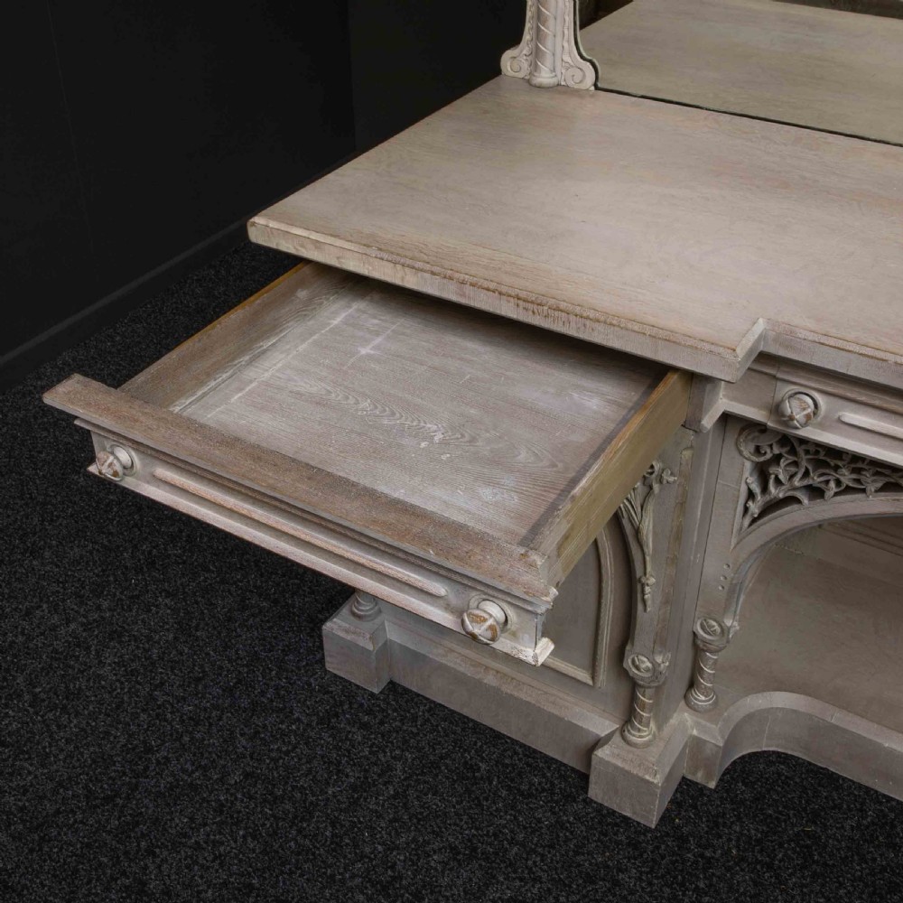 Victorian Gothic Style Limed Oak Sideboard View VII